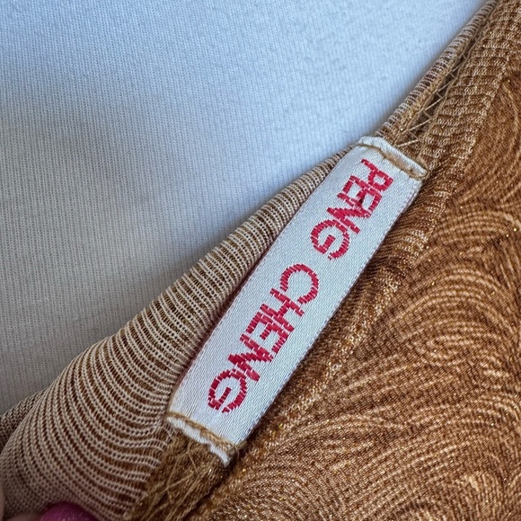 Vintage Rust Glitter Swirl Top Ruched Asymmetrical Button Boho Fall Blouse M/L - Picture 7 of 7